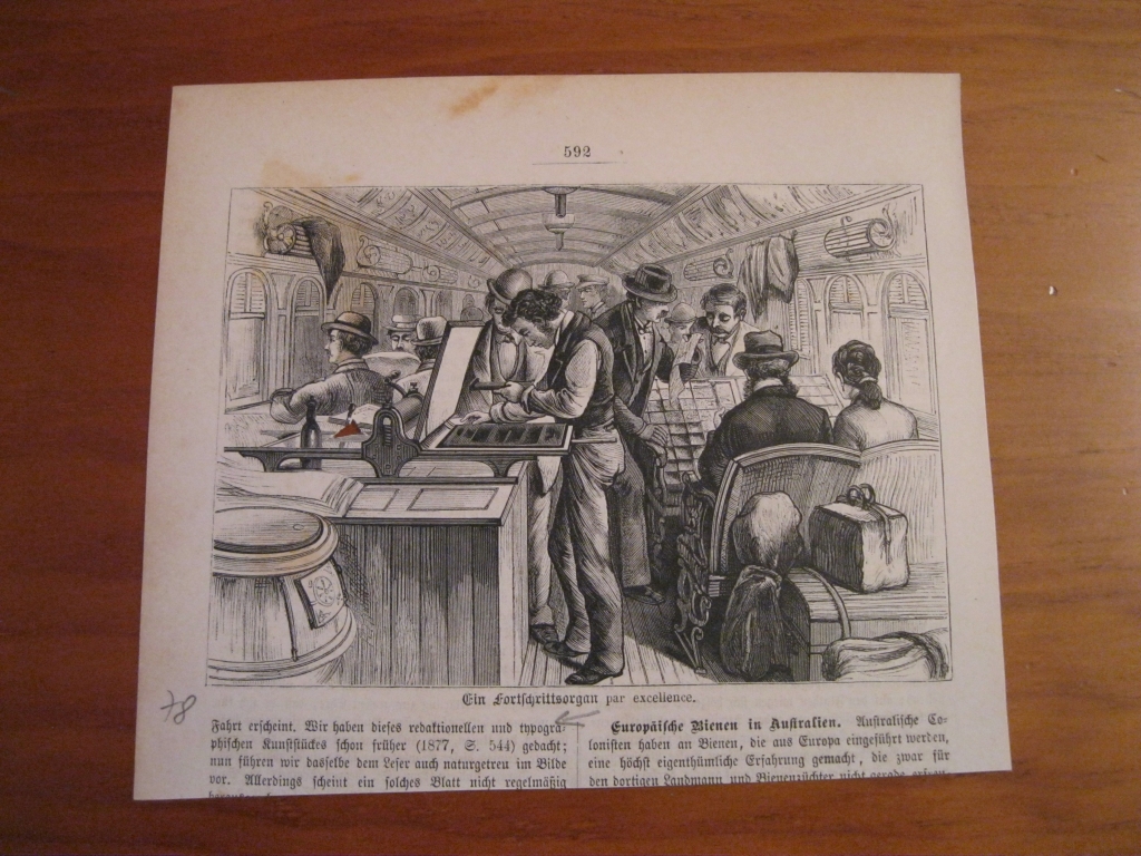 Viajeros en el interior de un tren, 1878. Anónimo